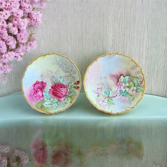 Set of 6 Hand Painted Limoges Plates-J.P.L. France-Artist Signed-Floral Cabinet - Picture 4 of 6